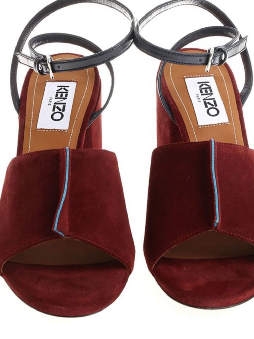 KENZO Limon Suede Open-Toe Block Heel Sandals with Black Ankle Straps